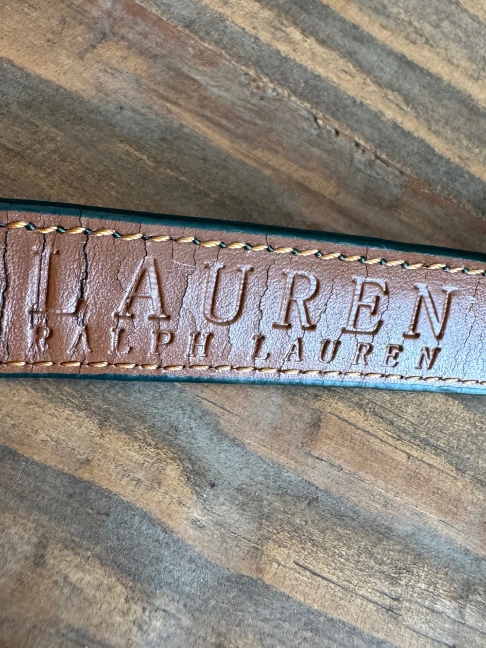 Vintage Lauren Ralph Lauren Dark Forest Green Croc Embossed Thin Belt Sz L 36